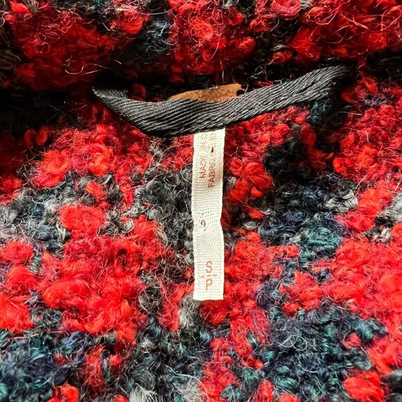 Free People Size S Red Houndstooth Slouchy Oversized Boucle Jacket - Picture 2 of 16